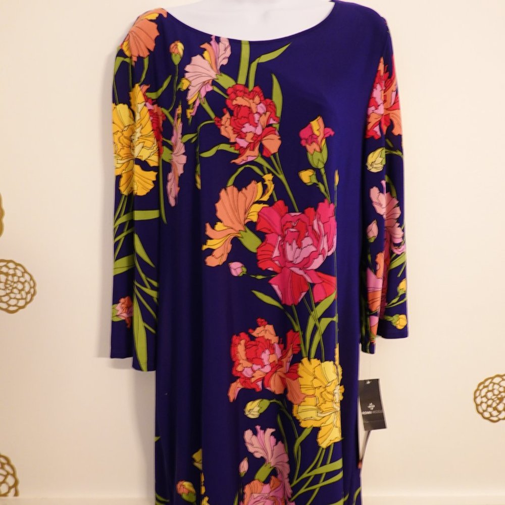 NWT) Floral 3/4 Sleeve Boatneck Shift Dress 16